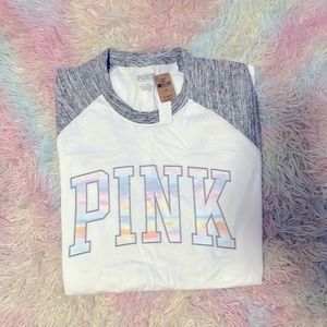 VICTORIA SECRET PINK SIZE L QUARTER SLEEVE SHIRT